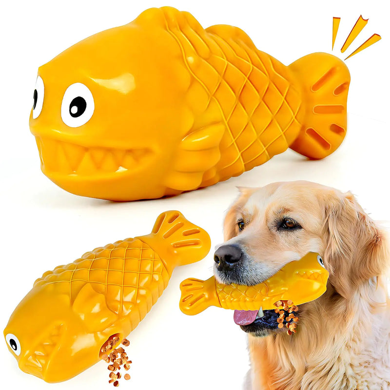 OSORD Squeaky Dog Toys for Aggressive Chewers Treat Dispensing Dog Toys Tough Indestructible Dog Chew Toys for Large Medium Breed Interactive Durable Nylon Bone Dog Toys to Keep Them Busy(Yellow)